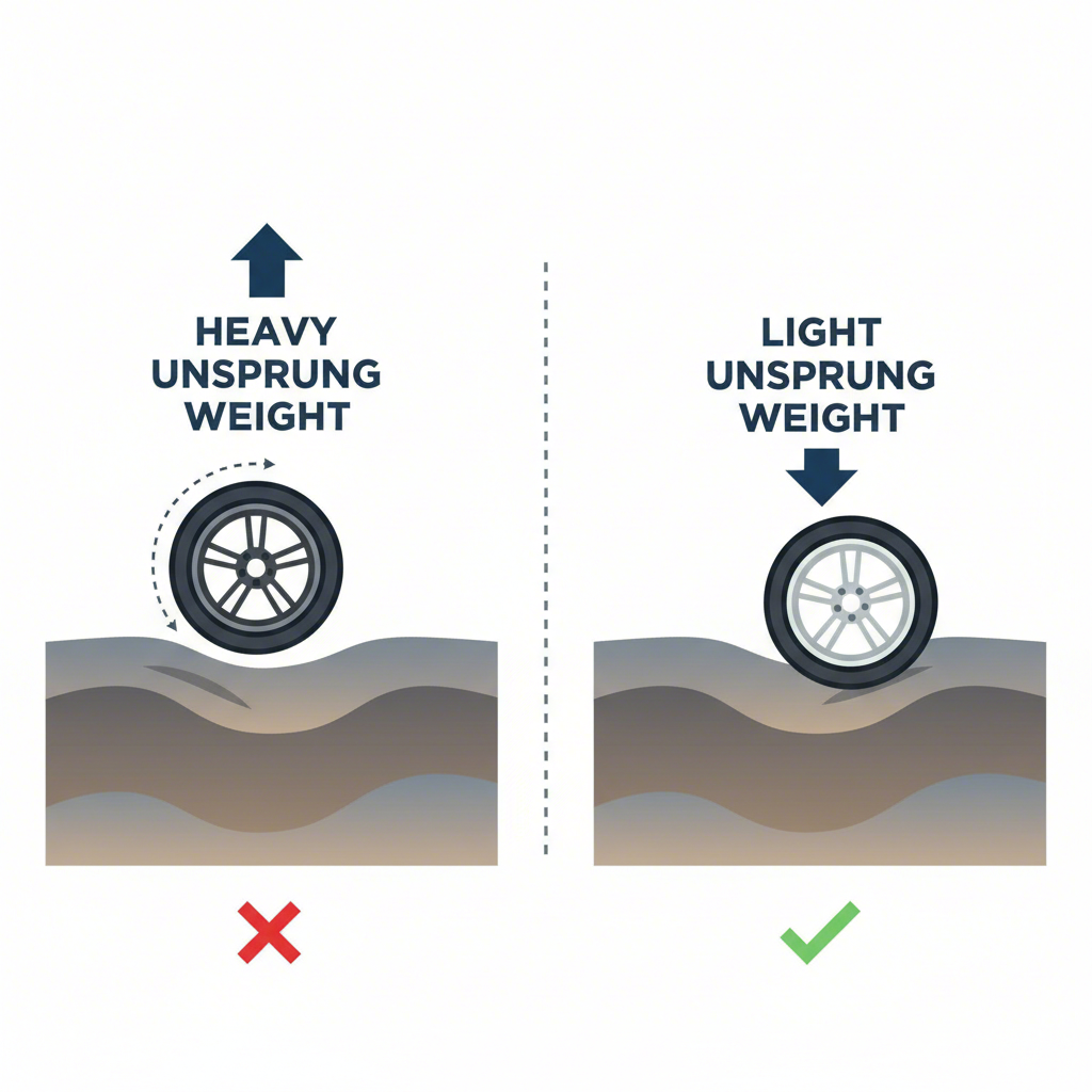diagram illustrating the effect of unsprung weight on tire traction and handling