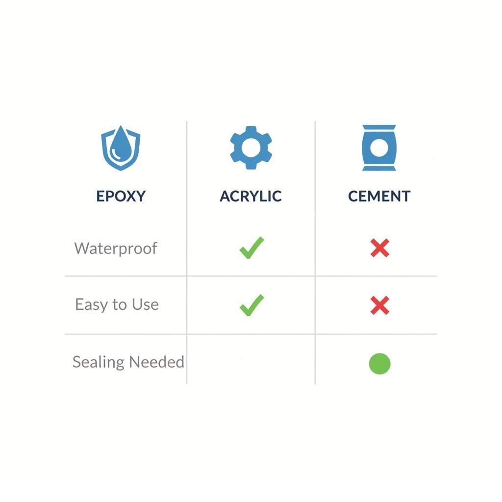 Diagram comparing features of epoxy acrylic and cement grout
