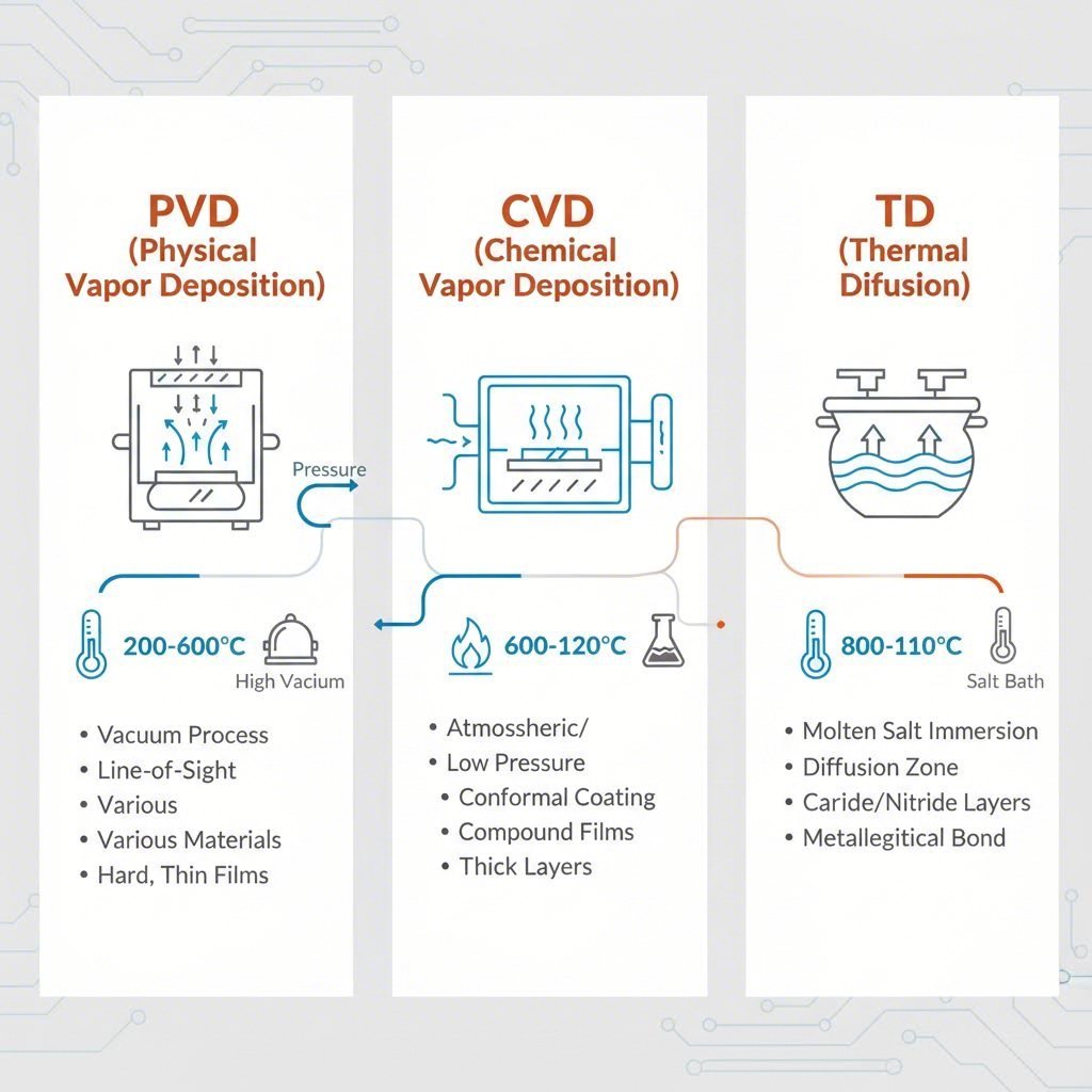 Comparison of PVD CVD and TD coating technologies