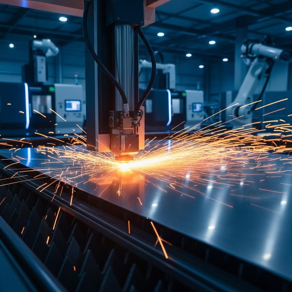 industrial laser cutting machine precisely cutting sheet metal with focused beam technology