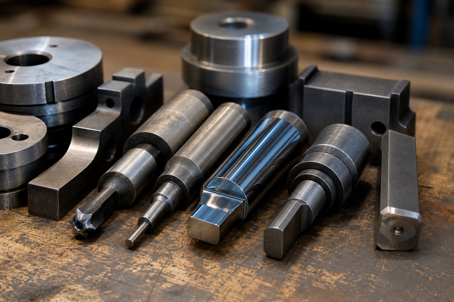 info-1-1 tool steel and carbide punch components showing the range of material grades used in stamping die construction