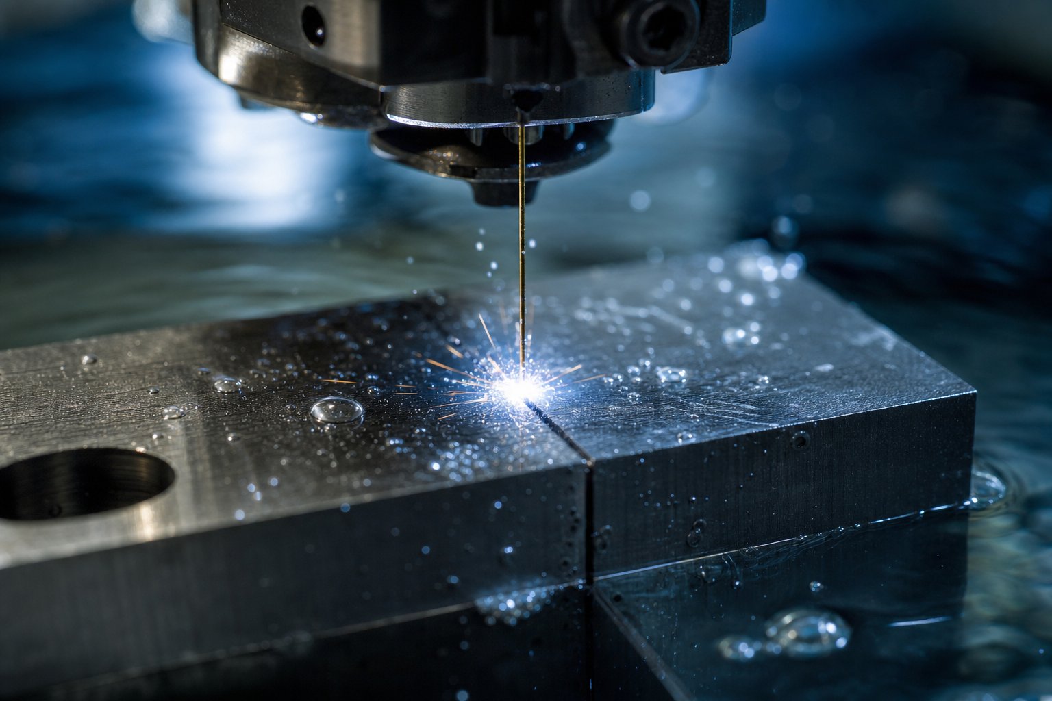 info-1-1 wire edm machine cutting a precision die profile through hardened tool steel