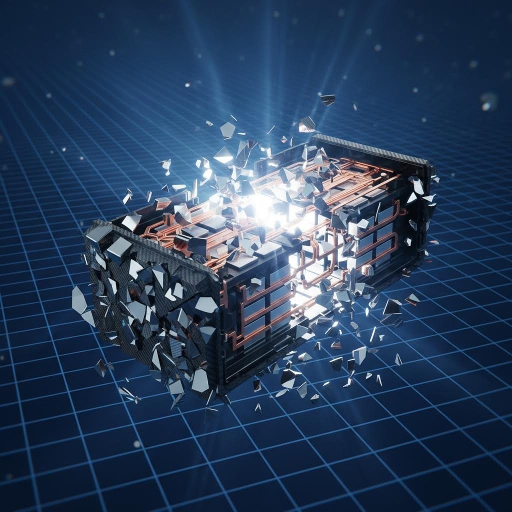 Exploded view of an EV battery pack highlighting precision stamped busbars and enclosures