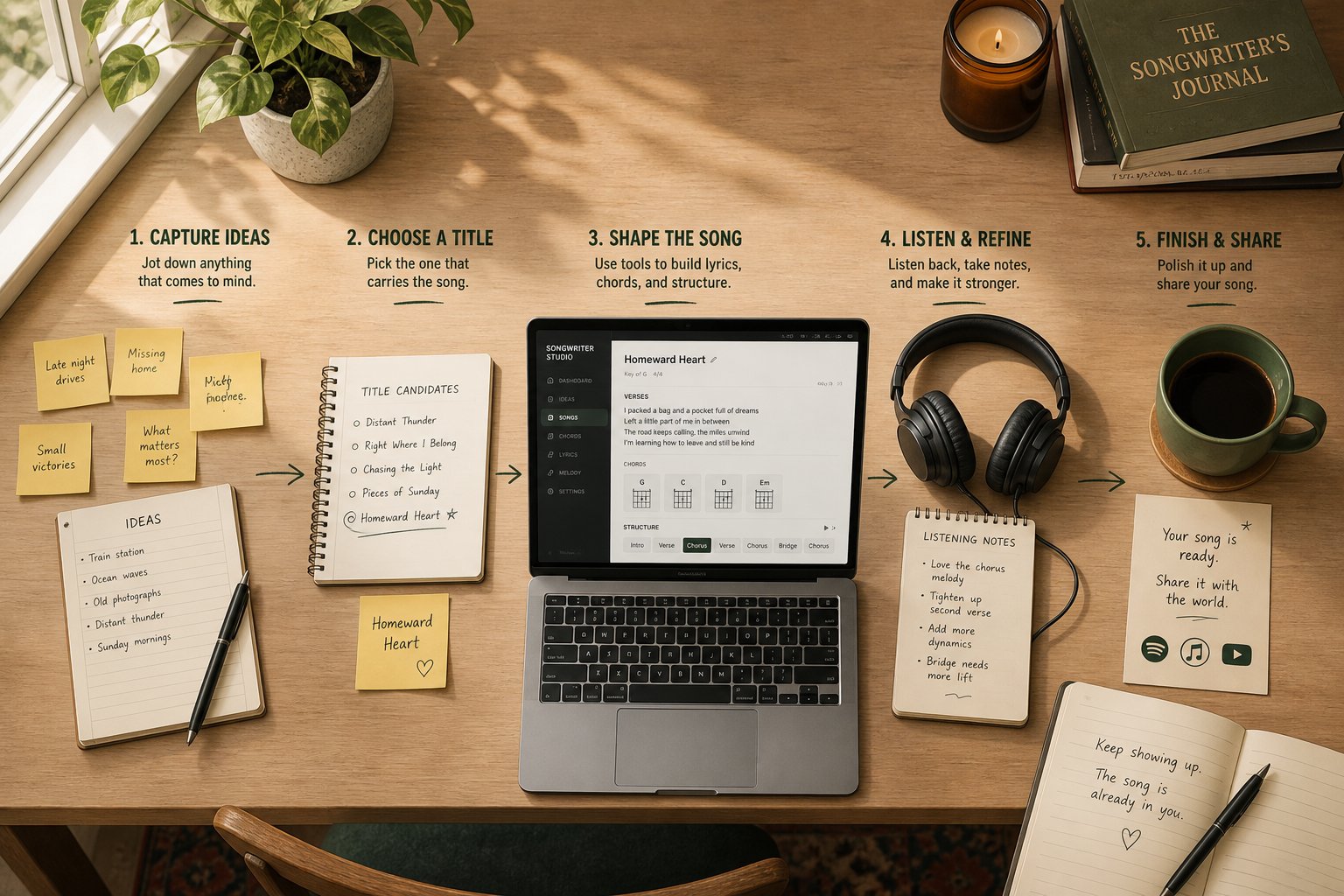 a structured five stage workflow turns raw ai suggestions into polished professional song titles