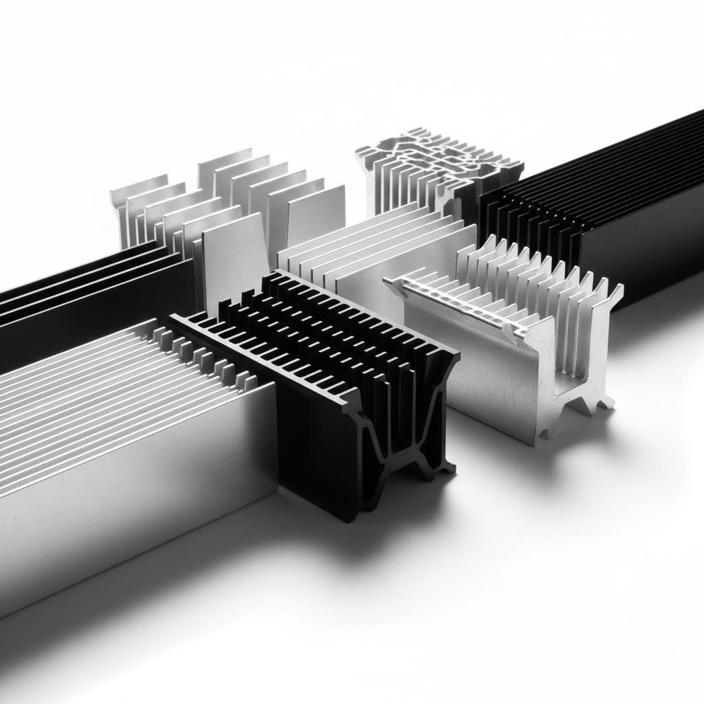 aluminum extrusion heat sink profiles featuring various fin geometries for thermal management applications
