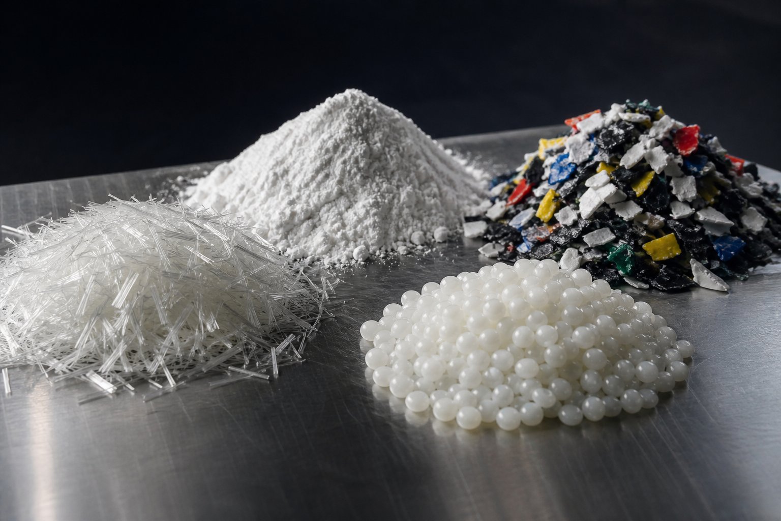 common side fed materials including glass fiber mineral filler recycled flake and additive pellets