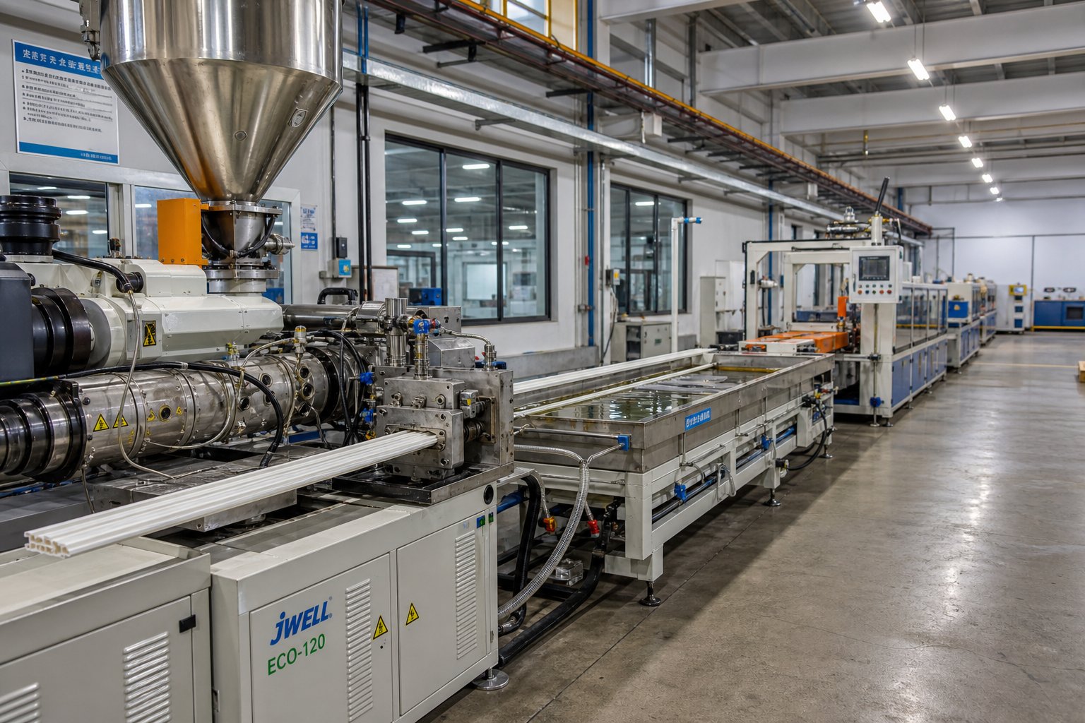 a complete single screw extrusion line from extruder to downstream cutting and collection equipment