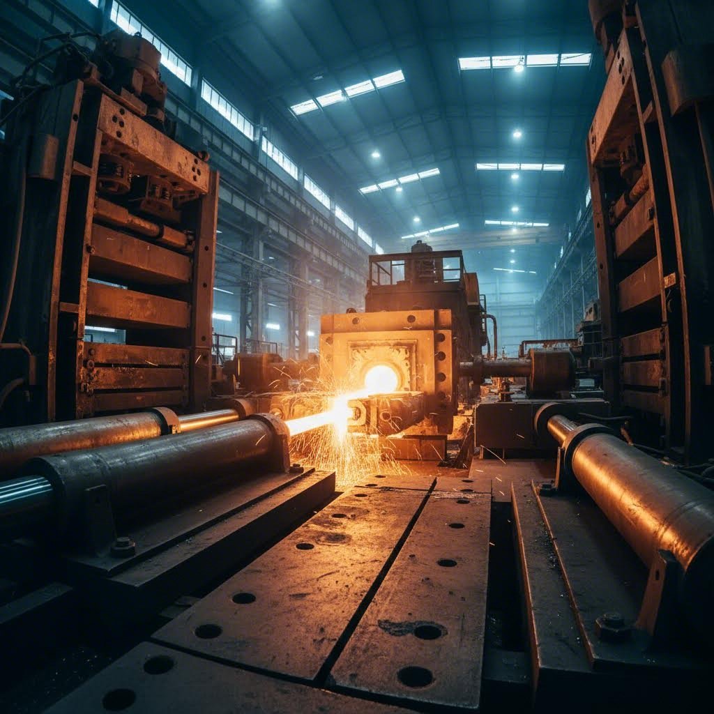 aluminum extrusion presses shaping molten metal into precision profiles at an industrial manufacturing facility