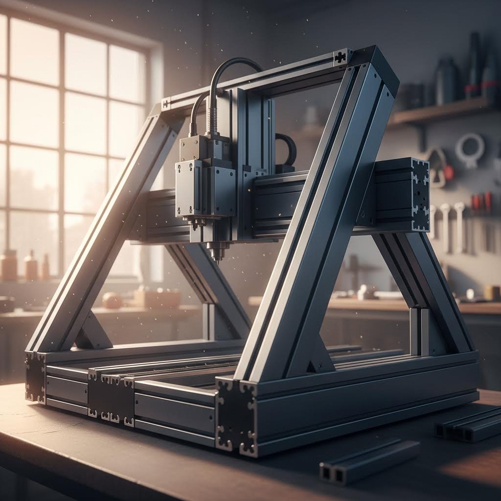 hybrid build combining t slot structural framing with v slot motion axes