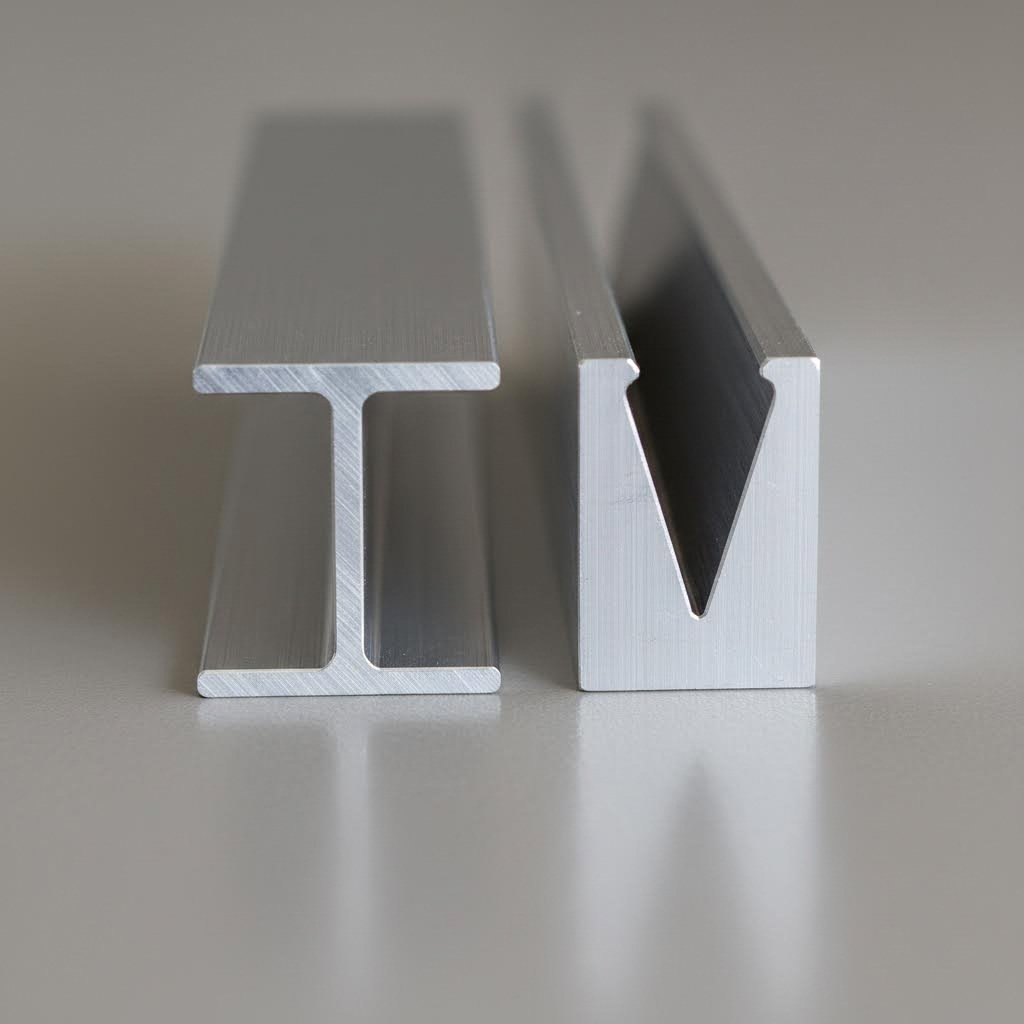 t slot and v slot aluminum extrusion profiles showing their distinctive groove geometries