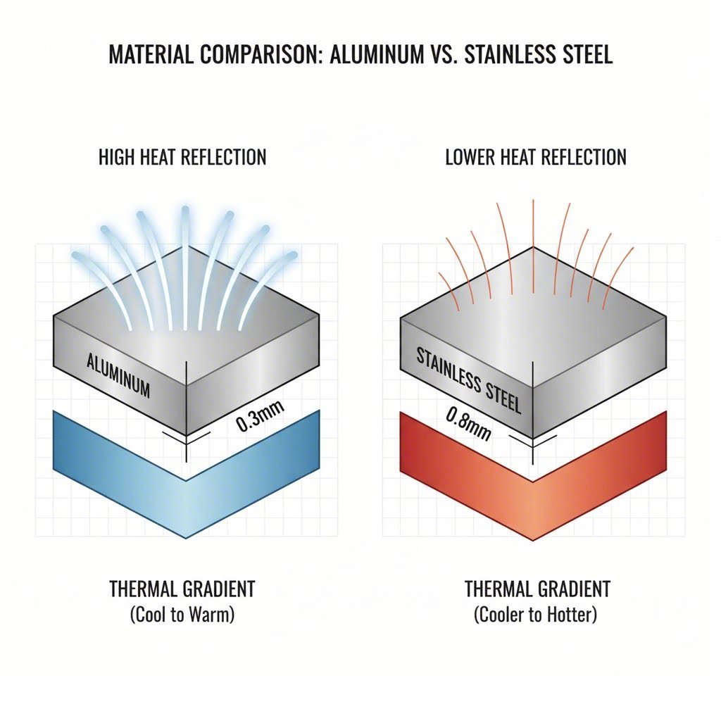Comparison of aluminum and stainless steel alloys for heat shield applications