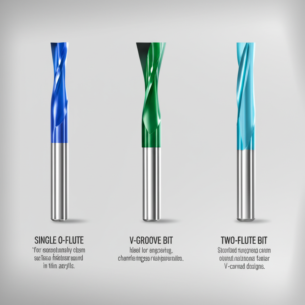 infographic comparing o flute and v groove cnc bits used for machining acrylic