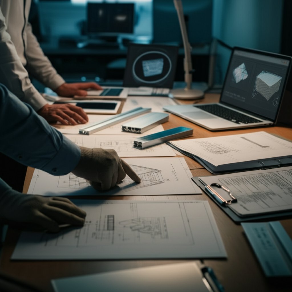 engineers reviewing aluminum extrusion designs for thermal reliability and quality assurance