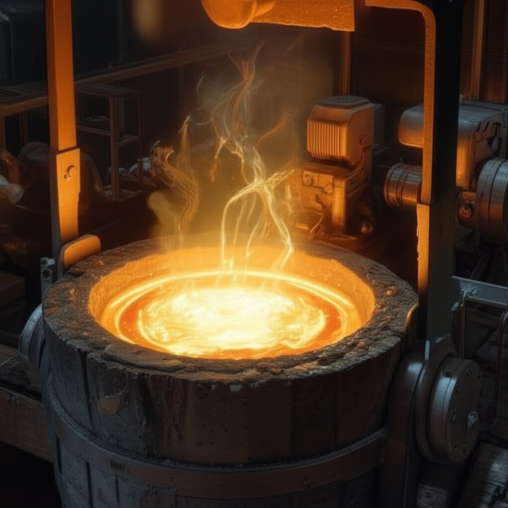 molten aluminum approaching its boiling point in a controlled industrial environment
