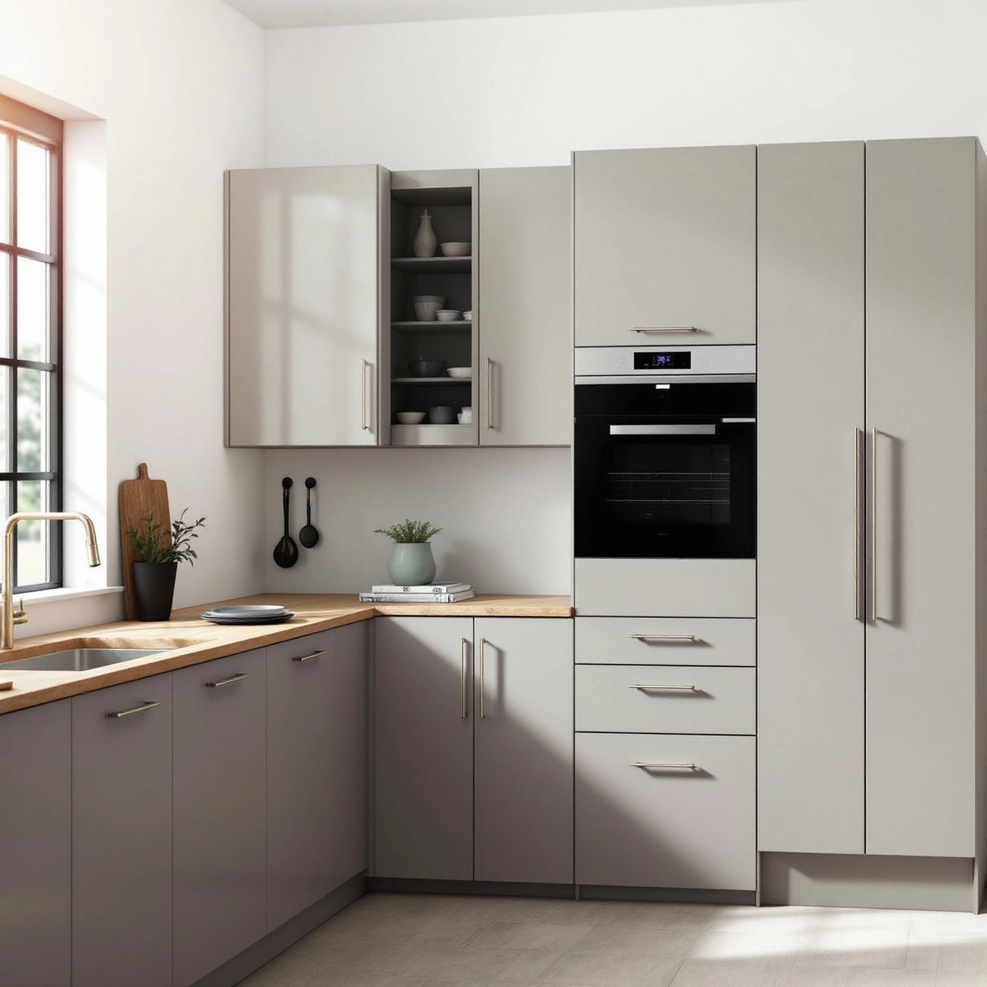 modular kitchen with optimized profile handles