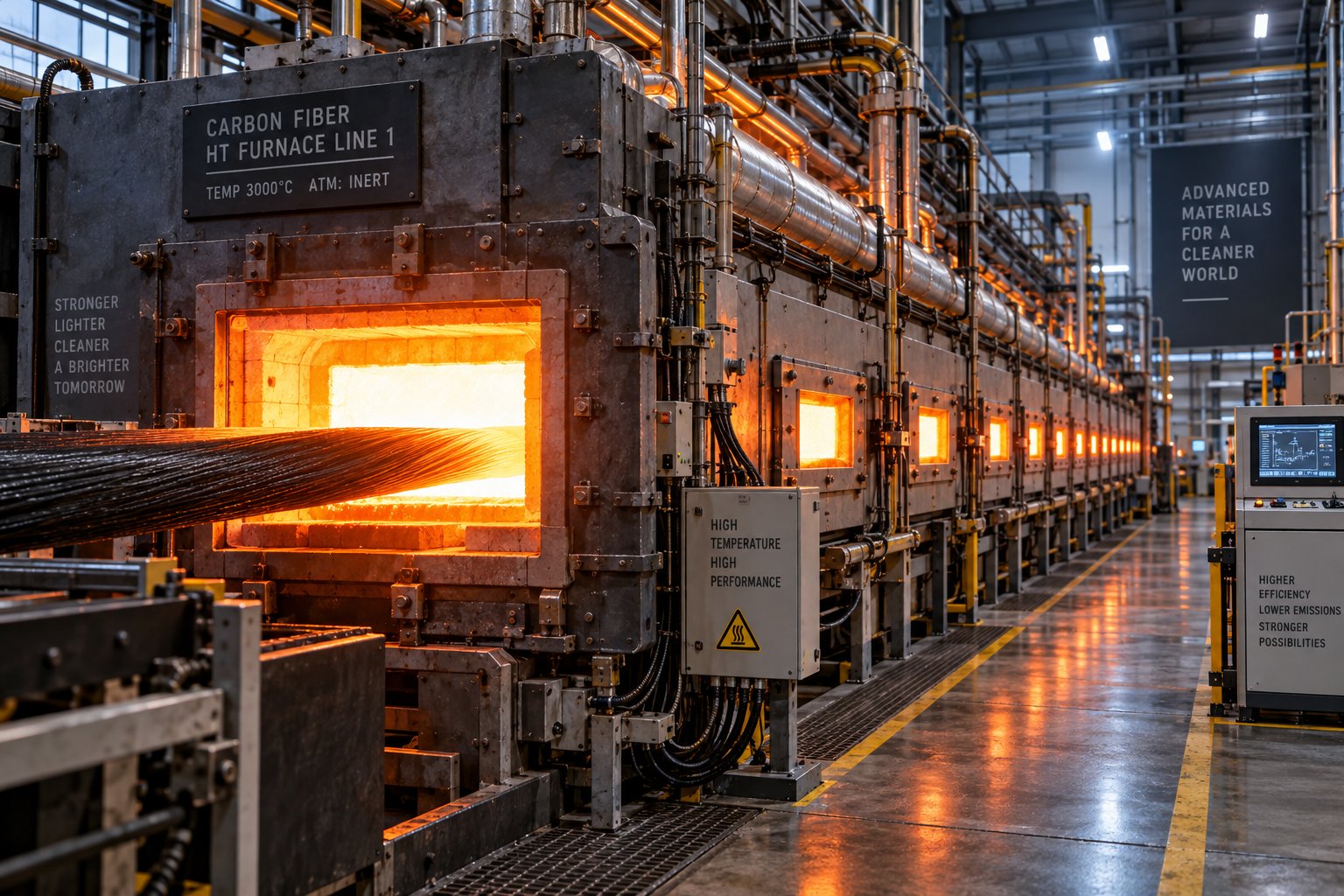 high temperature carbonization furnaces sustain extreme heat for hours driving the massive energy costs behind carbon fiber production