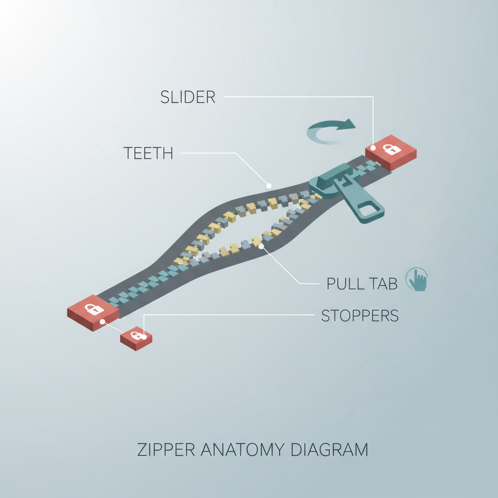 a clear diagram showing the different parts of a standard zipper mechanism