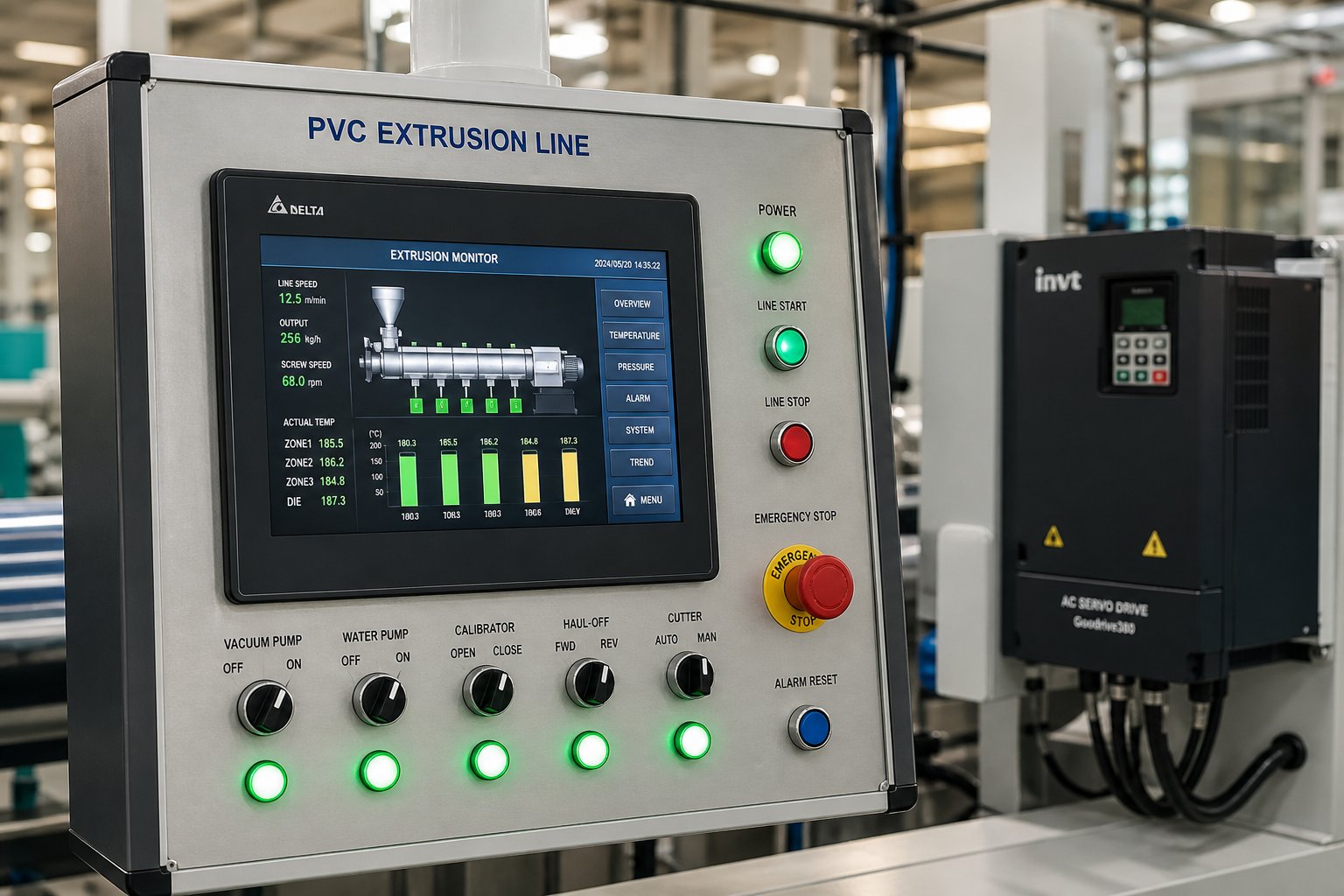 modern servo driven control system for energy efficient conical twin screw pvc extrusion