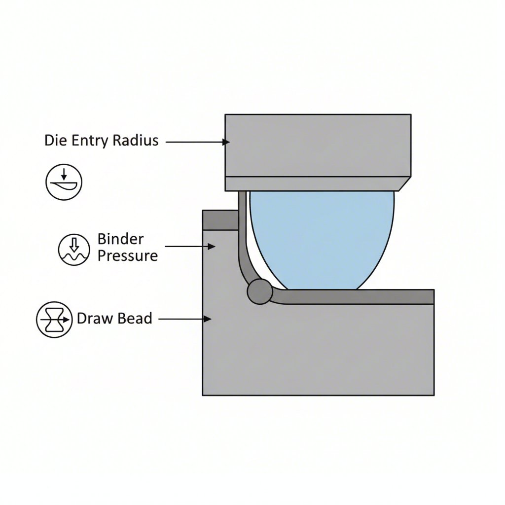 diagram of critical design parameters that control material flow in a stamping die