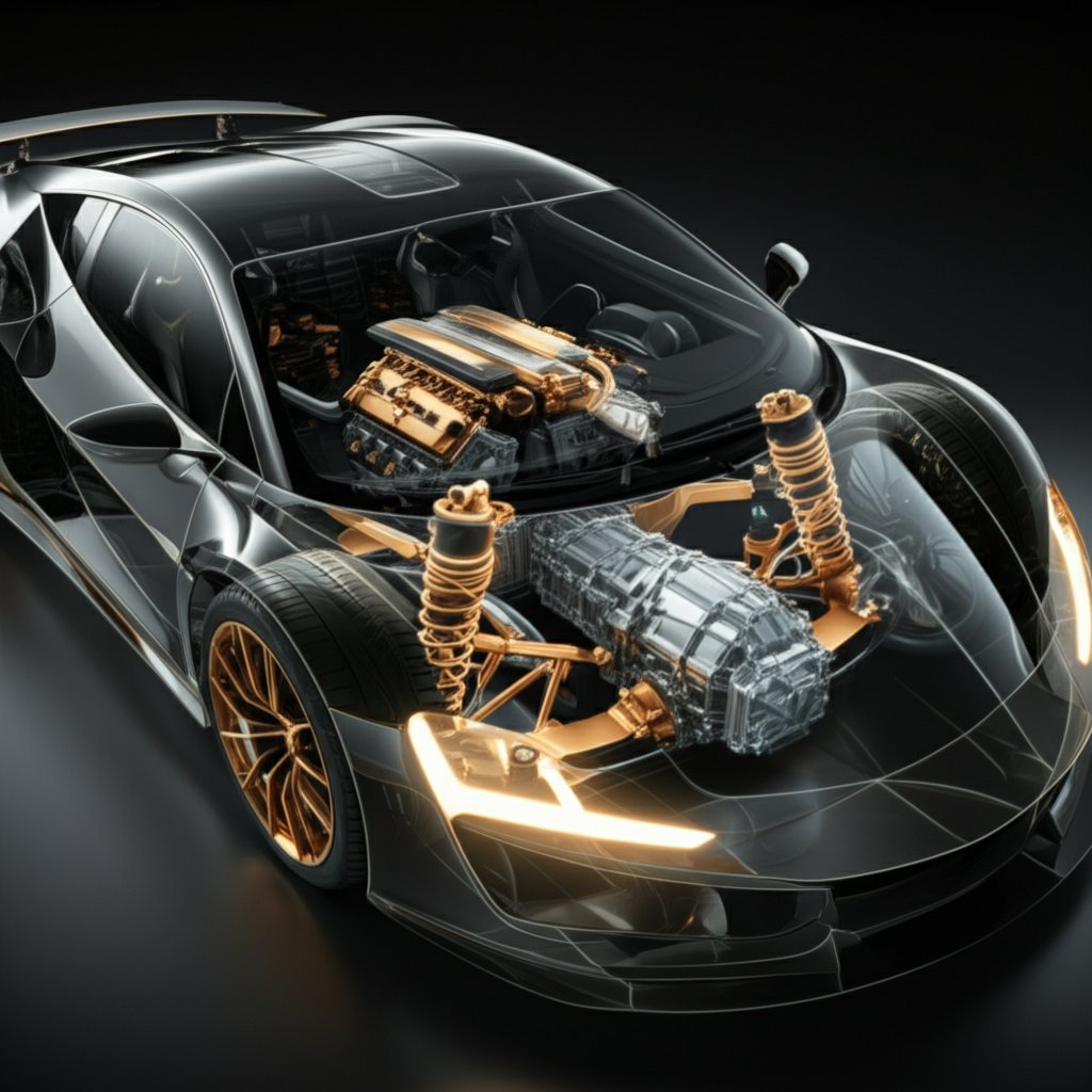 illustration of key automotive components made with high performance semi solid metal casting