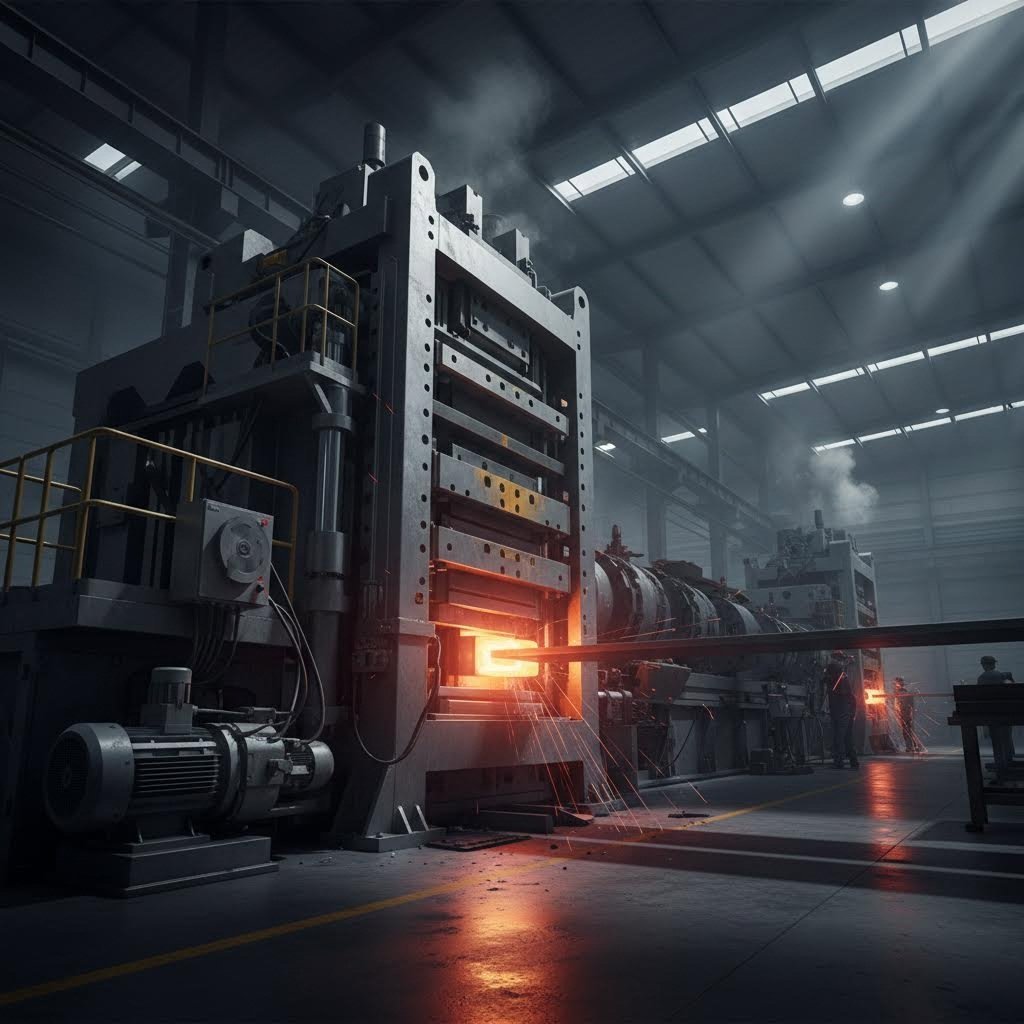 industrial extrusion press transforming aluminum billets into zee profiles