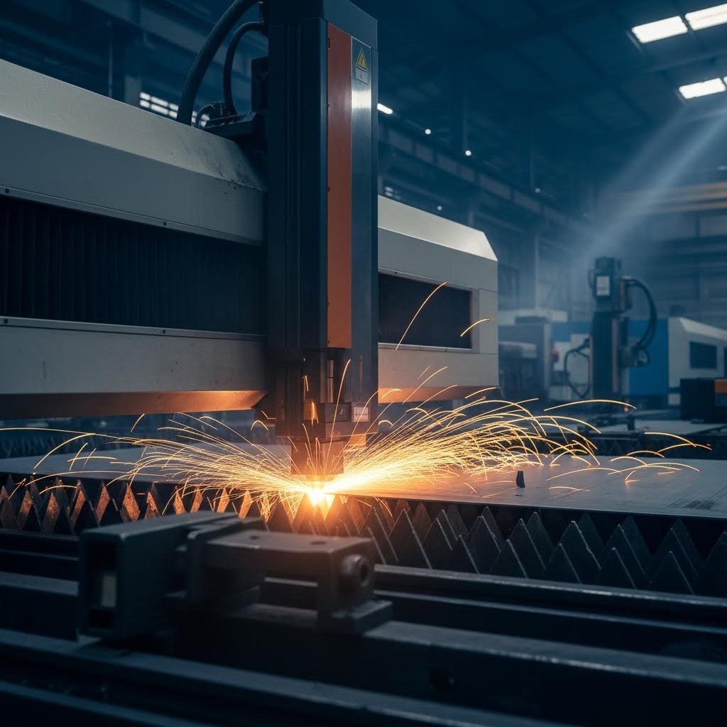 high power fiber laser cutting through metal sheet with precision accuracy