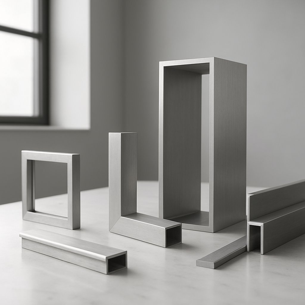 aluminium frame profile overview with common framing shapes for building and interior use