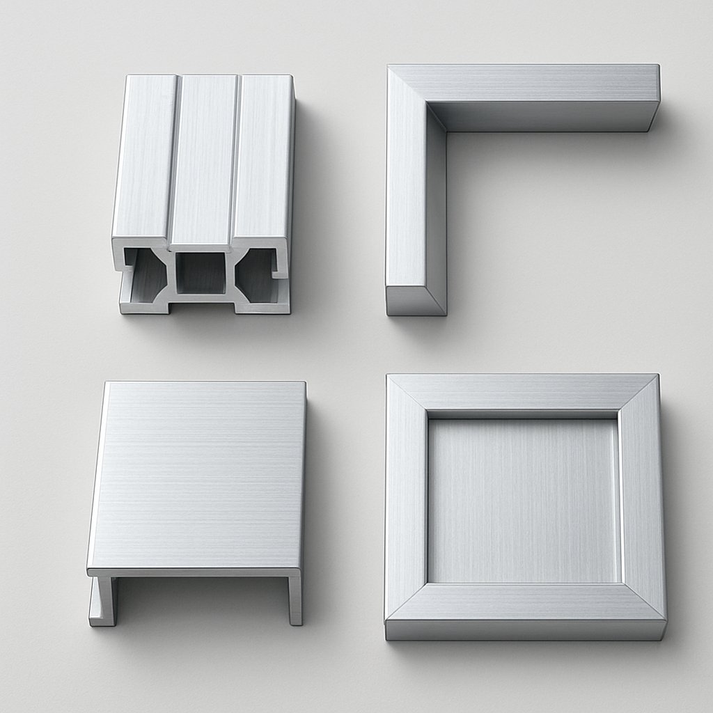 common aluminium frame profile families shown as simple unlabeled section types
