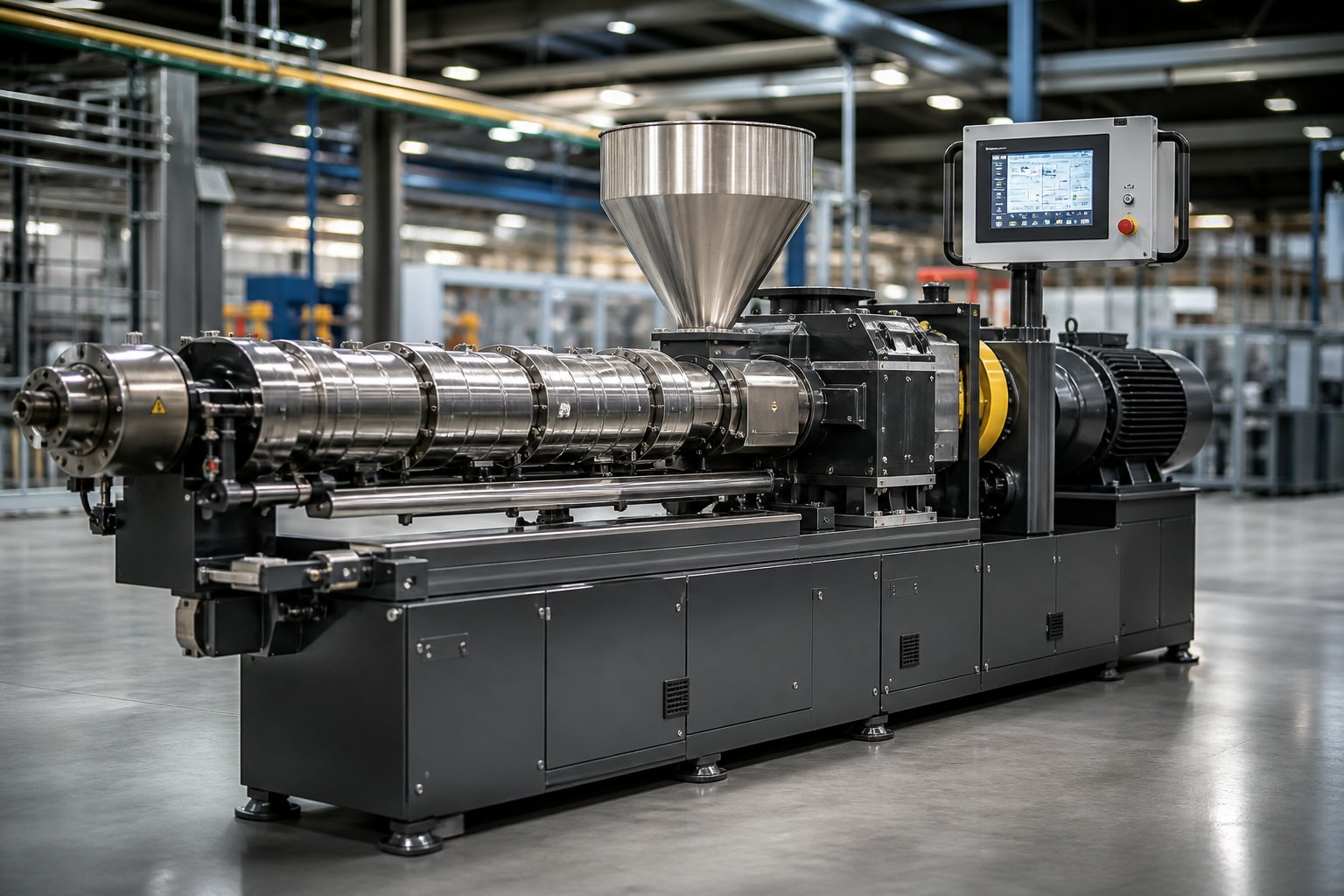 twin screw extruder on a modern production floor%E2%80%94supplier choice shapes equipment reliability for years
