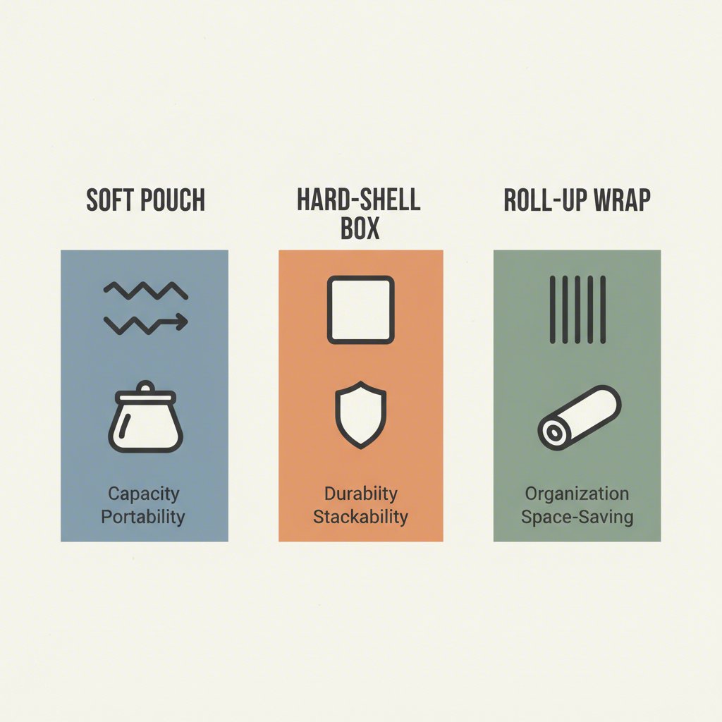 an infographic comparing different types of pencil cases for organizational benefits