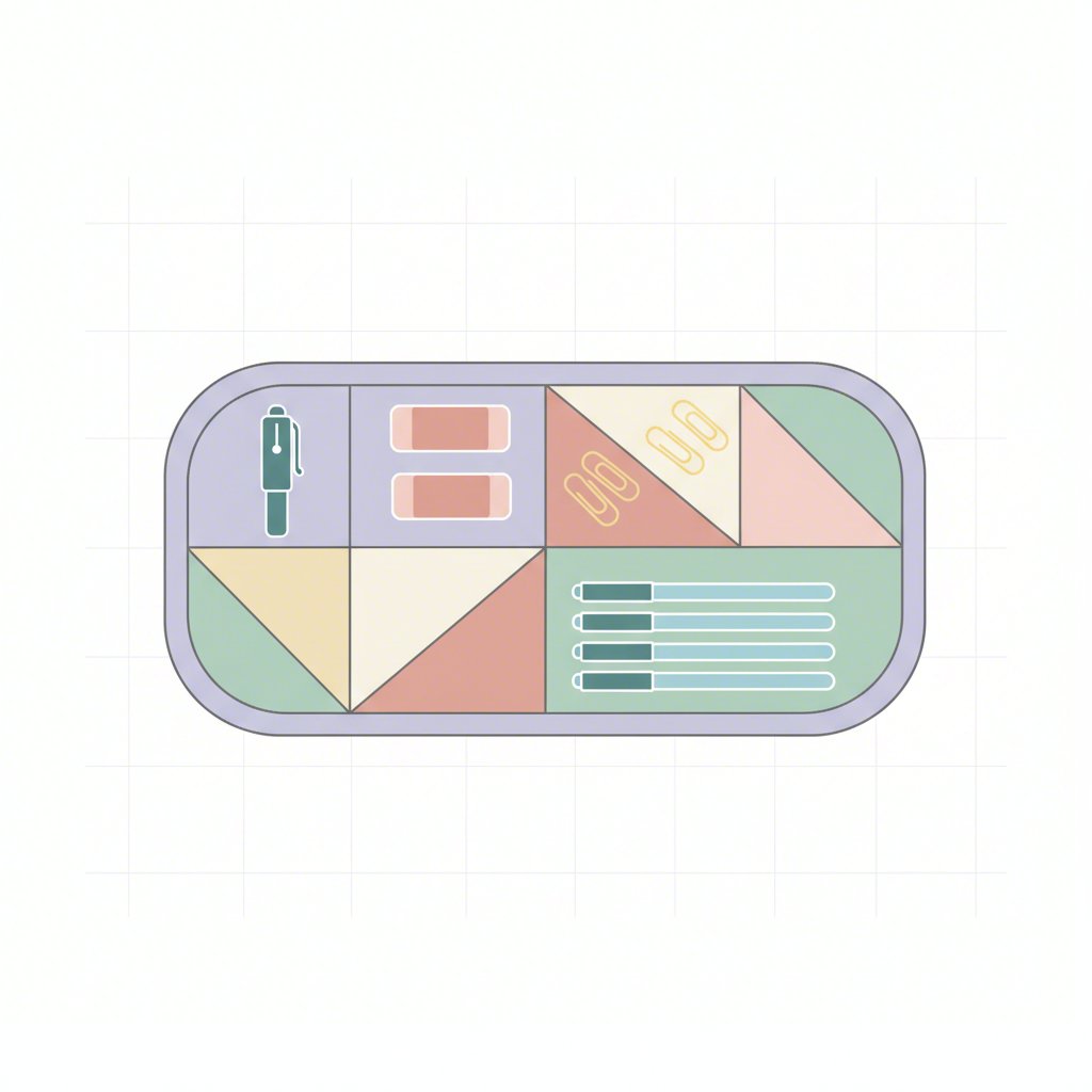 conceptual diagram of compartmentalizing a pencil case for better organization
