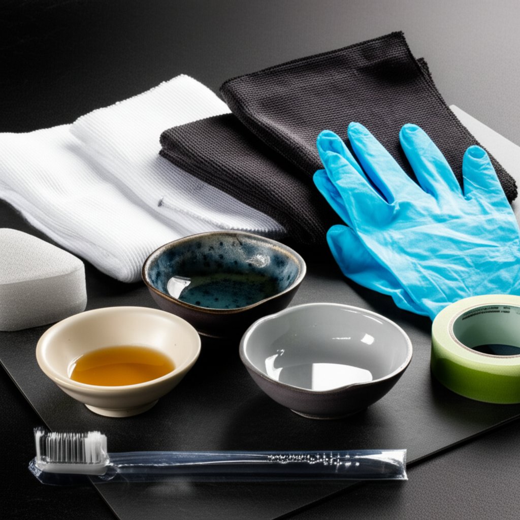 organized brass cleaning supplies and a protected workspace ready for use