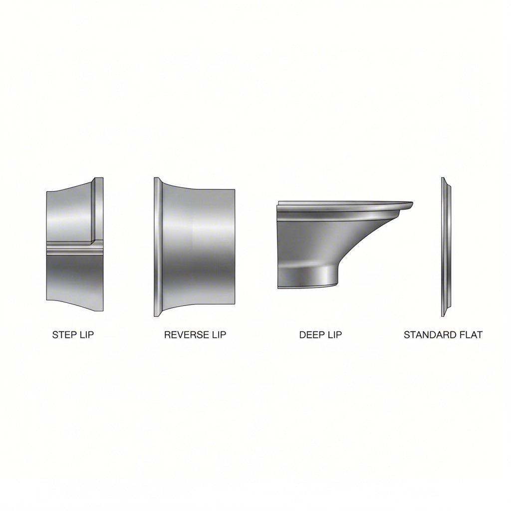 cross section comparison of four primary barrel lip configurations for custom forged wheels