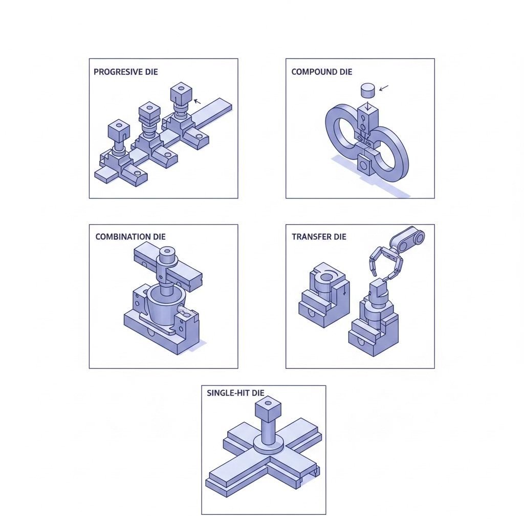 five primary stamping die types used in sheet metal manufacturing