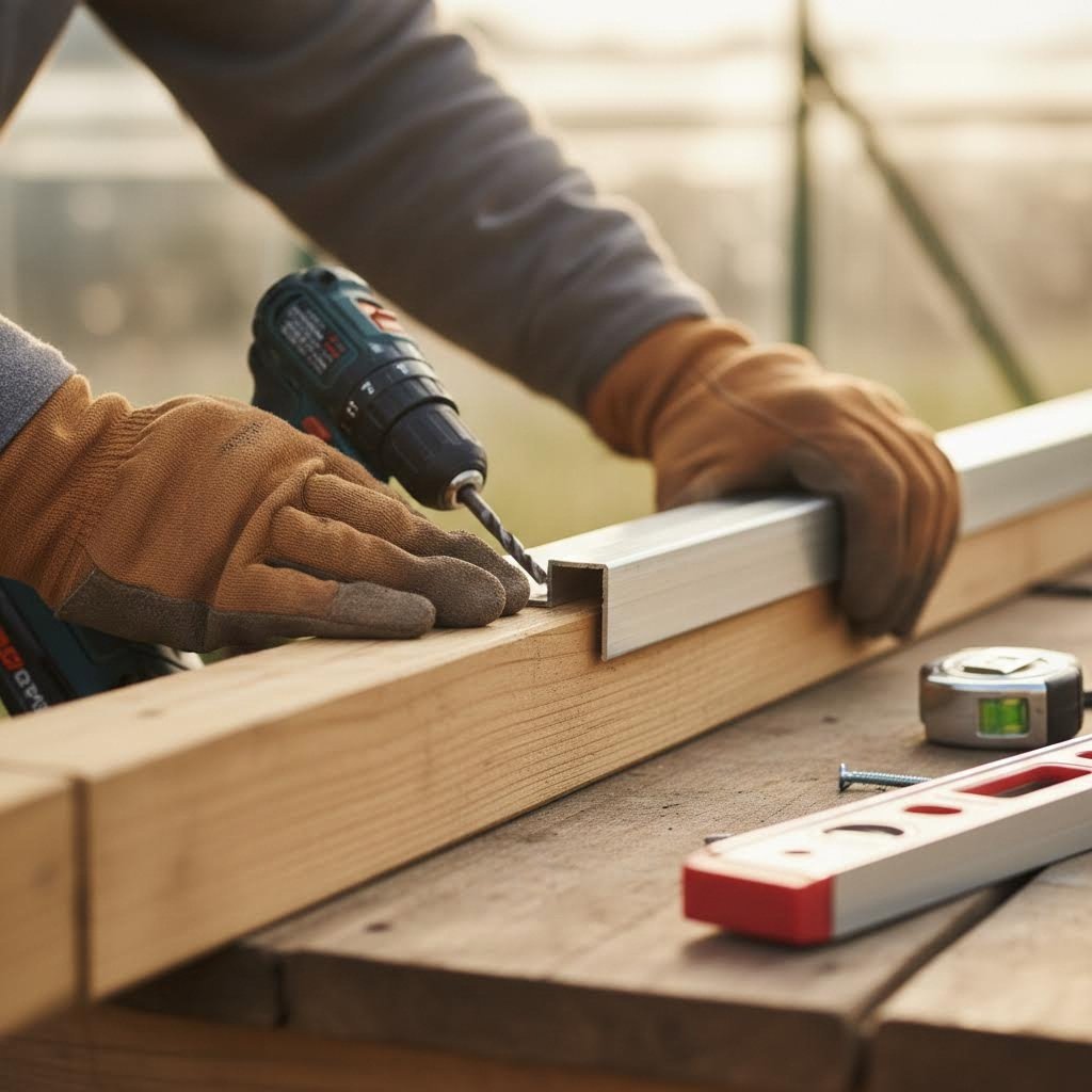 installing aluminum h channel extrusions during greenhouse frame assembly