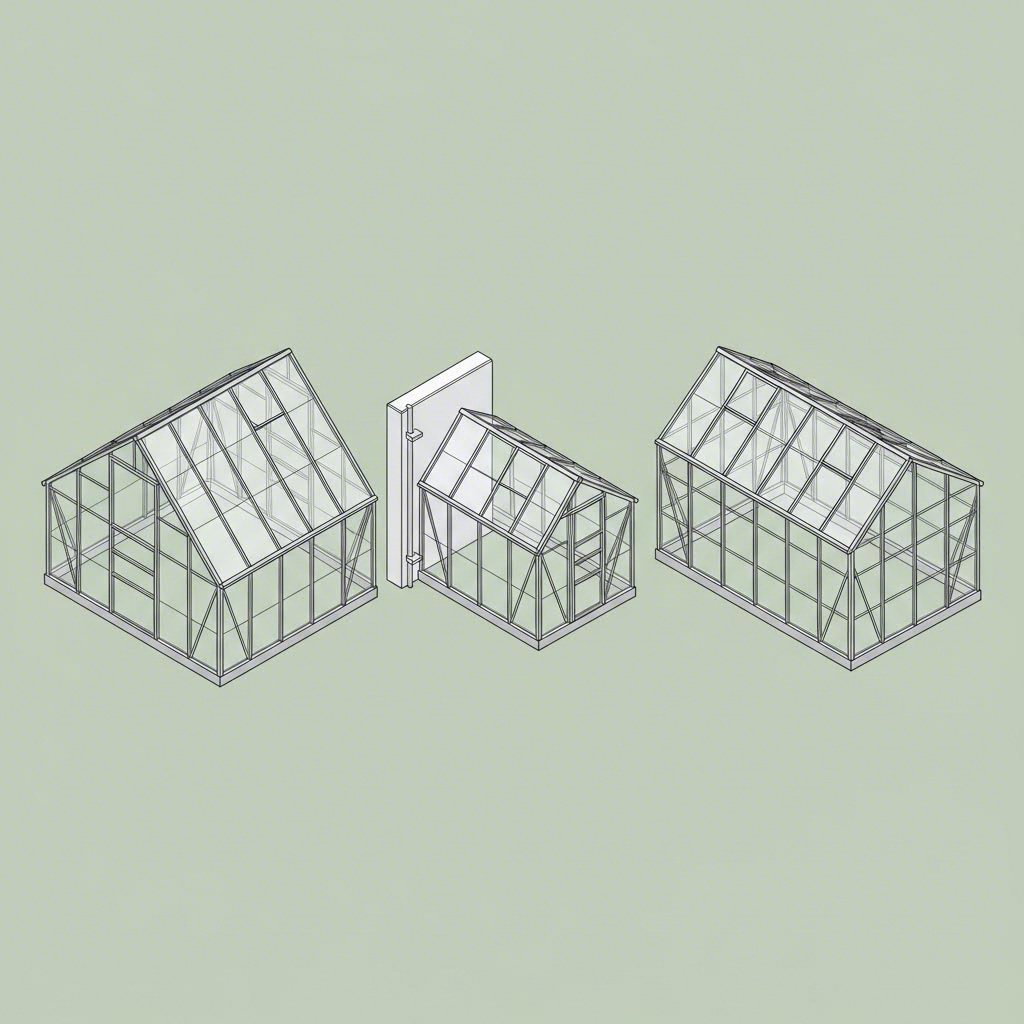three popular greenhouse designs requiring different aluminum extrusion configurations