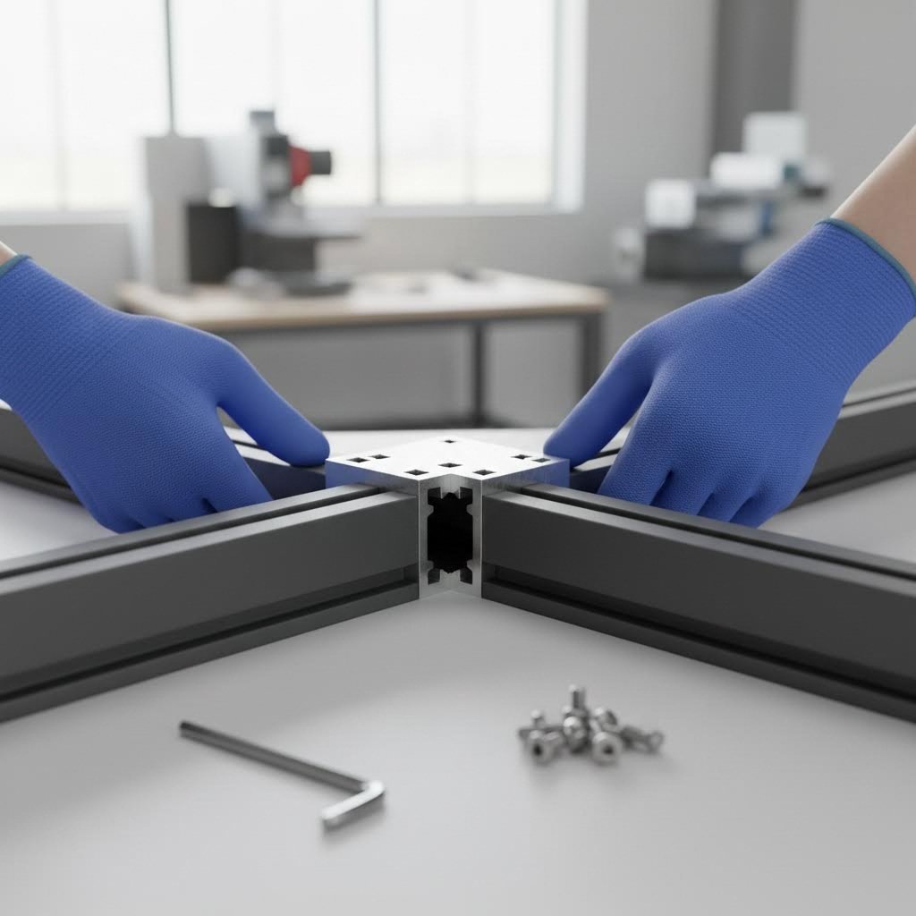 corner bracket assembly technique for secure aluminum extrusion joints