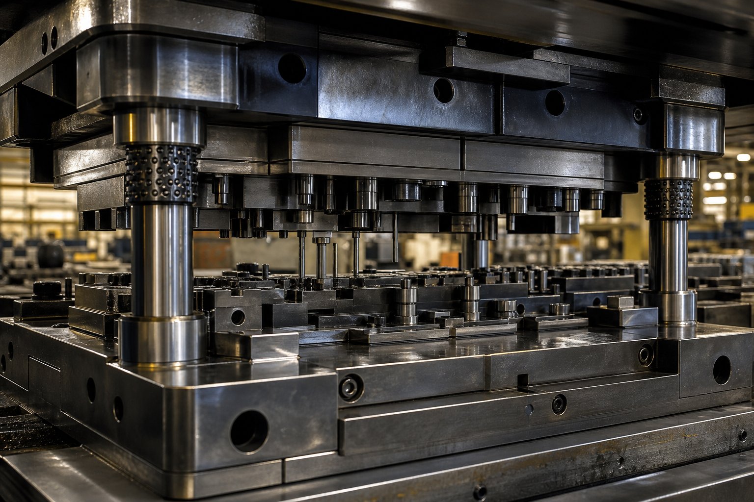 precision progressive stamping die assembly with punches die blocks and guide systems ready for high volume metal part production