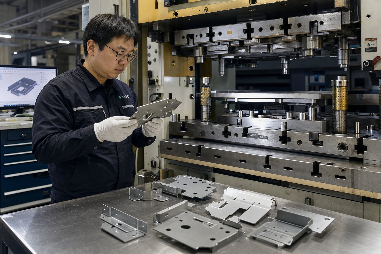 toolmaker inspecting stamped parts during die tryout to diagnose defects and validate dimensional accuracy before production