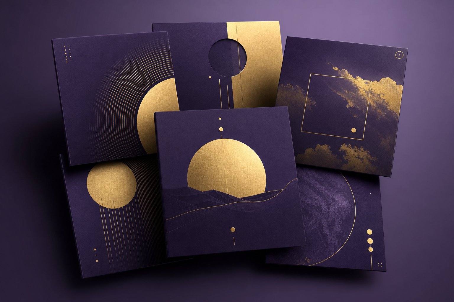 cohesive visual branding system for an ai music artist with consistent color palette across album artwork