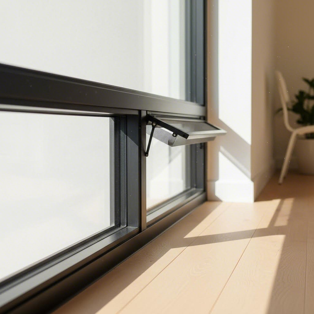 house window vent integrated into a modern window frame for continuous airflow