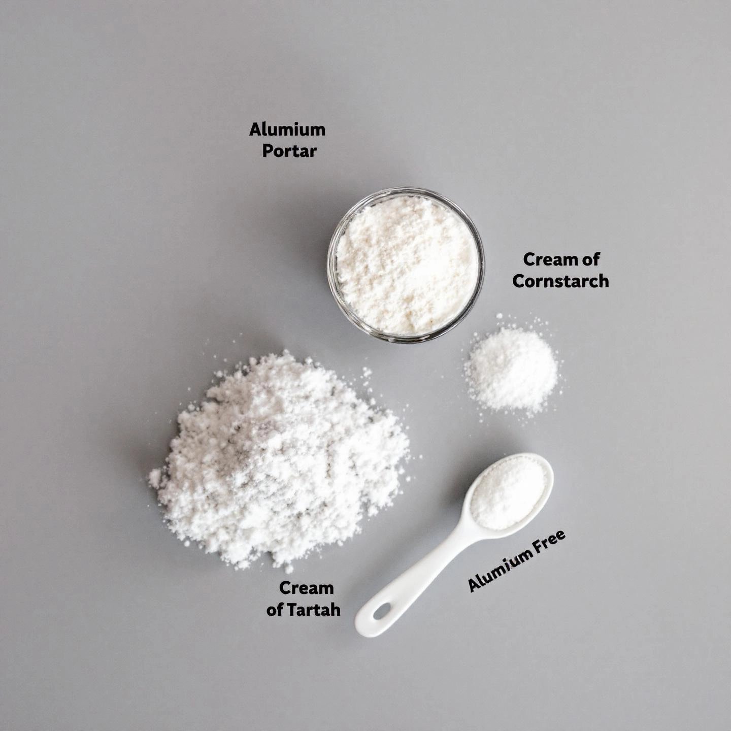 core ingredients of aluminum free baking powder displayed simply