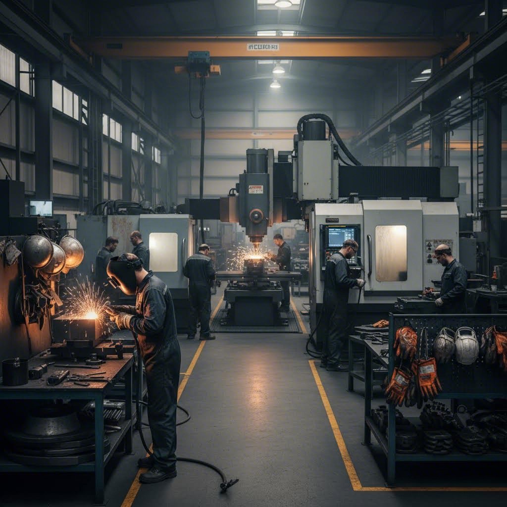 skilled metal fabrication professionals at work in a modern manufacturing facility