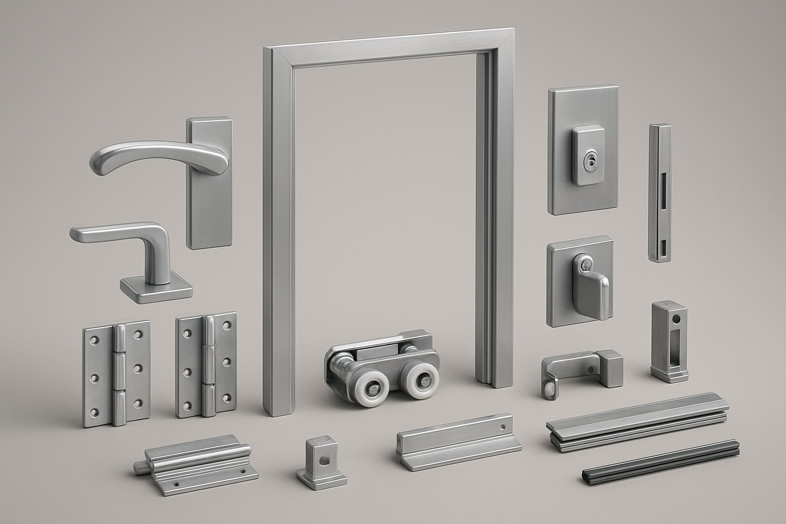 main hardware families found in a complete aluminium door system
