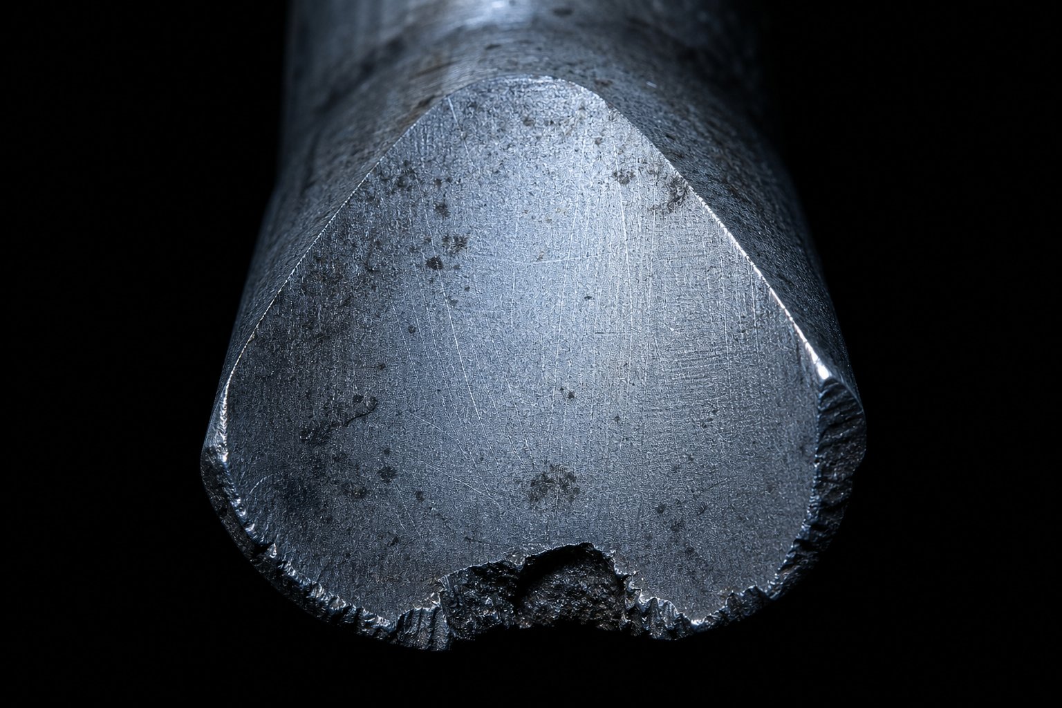 info-1-1 edge chipping and wear on a stamping punch tip indicating the need for root cause diagnosis