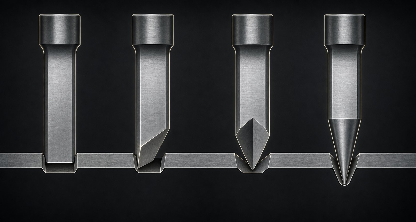 info-1-1 four common punch point styles showing how face geometry affects metal contact during the cutting stroke