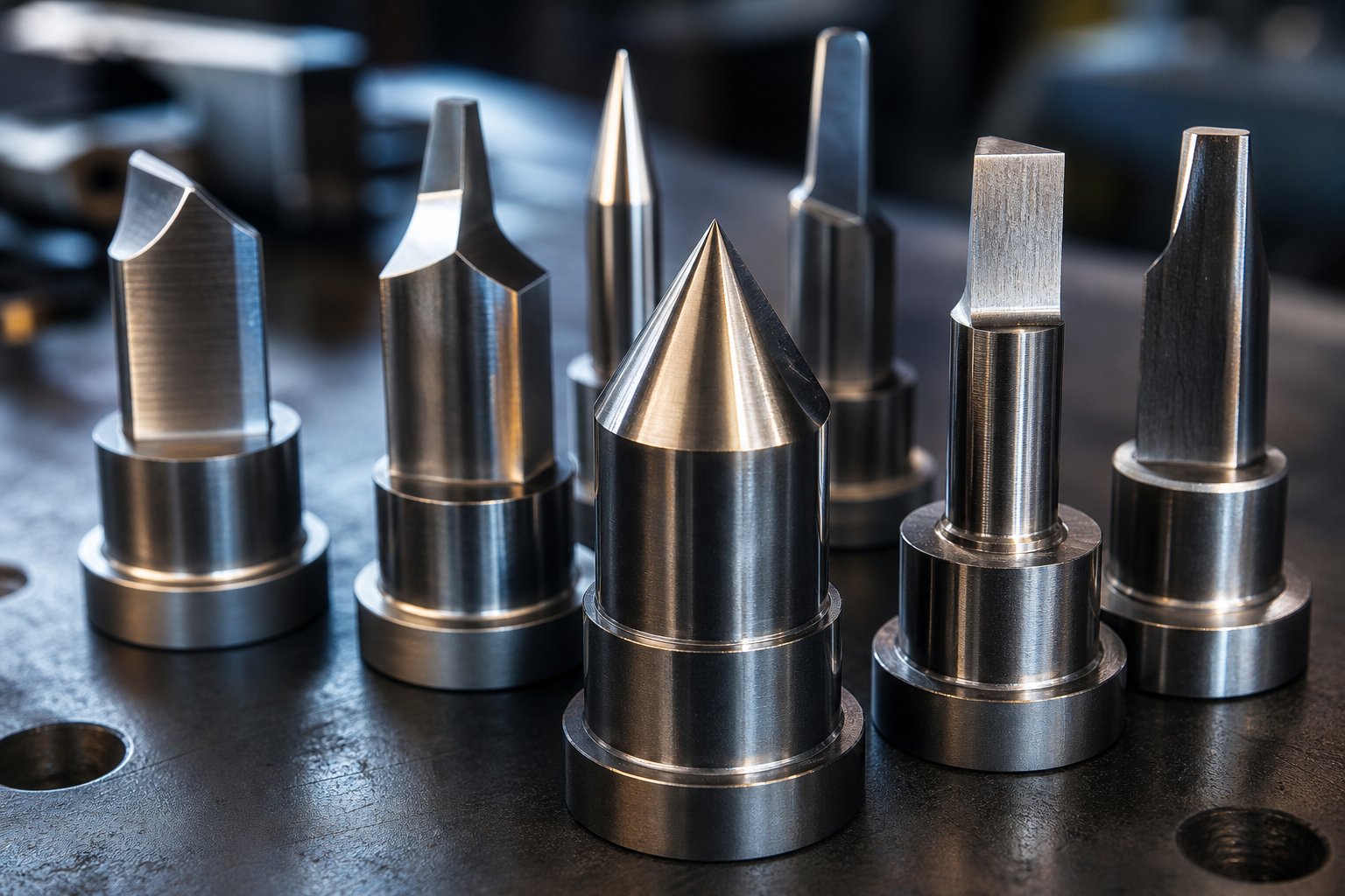 info-1-1 hardened steel stamping die punches with various point geometries used in metal forming operations