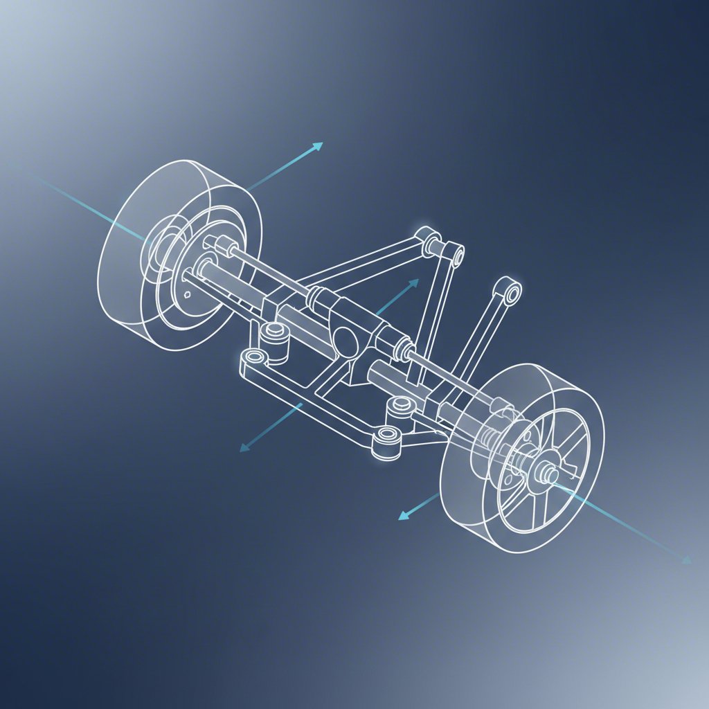 stylized diagram of vehicle suspension geometry showing control arm function