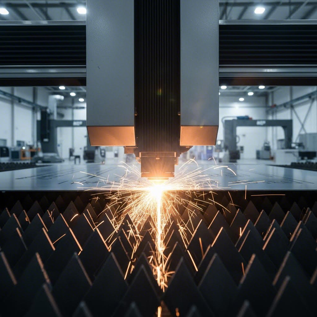 industrial fiber laser cutting through steel with precision beam technology