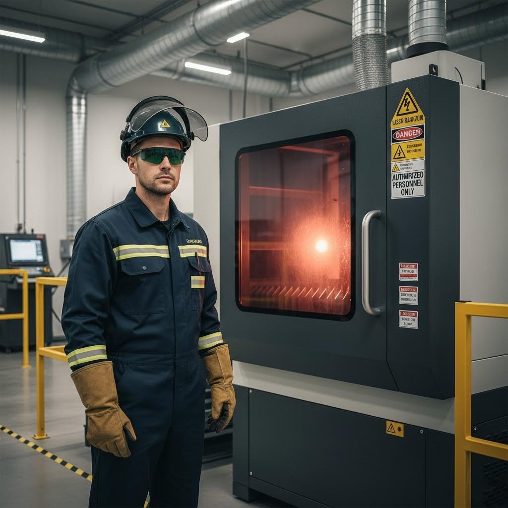 proper safety equipment and enclosed work areas protect laser cutting operators